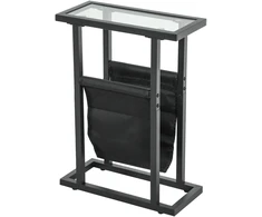 Aosom Siauras šoninis staliukas, metalas ir grūdintas stiklas, juodas, 40 x 18 x 55,5 cm