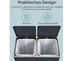 Koduva Šiukšliadėžė su pedalu, 2 x 30 l, 2 skyriai, plienas ir plastikas, 59 x 36,5 x 65,2 cm