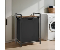 Koduva Skalbinių krepšys su 2 skyriais ir lentyna, 50 x 33 x 72 cm, juodas, vintažinės rudos spalvos