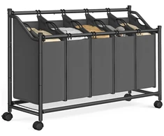 Koduva Skalbinių rūšiavimo krepšys su ratukais, 4 x 35 l, plienas, skalūno pilka, 106,5 x 38,5 x 81,5 cm