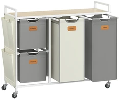 Koduva Skalbinių rūšiavimo vežimėlis su 4 skyriais, 150 l, su lentyna ir ratukais, 98,6 x 33 x 80,5 cm