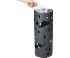 Songmics Skėčių stovas, antracito spalvos, metalinis, su išimamu vandens padėklu ir 4 kabliukais, 49 x Ø 19,5 cm