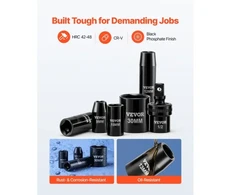 VEVOR Smūginių galvučių rinkinys 69300002, 39 dalių, 9-30 mm, CR-V plienas, raudonas dėklas