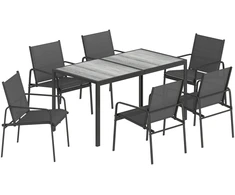 Fotelis Koduva Sodo baldų komplektas, stalas 150 x 80 cm, 6 kėdės, juodas