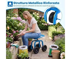 Promotion Sodo darbo sėdynė ant ratų, besisukanti 360°, reguliuojamo aukščio, mėlyna, 47 x 31 x 40-50 cm