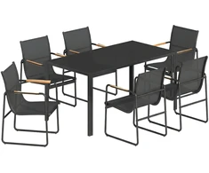 Fotelis Koduva Sodo valgomojo komplektas, 7 dalių, juodas, 150 x 80 cm stiklinis stalas