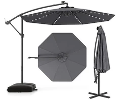 Koduva Šoninis skėtis nuo saulės su LED apšvietimu, 350 x 350 x 250 cm, pilkas