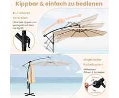 Promotion Šoninis sodo skėtis su saulės LED lemputėmis, 350 x 350 x 250 cm, smėlio spalvos