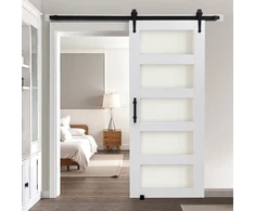 Koduva Stumdomos tvarto durys VEVOR, 81 x 213 cm, baltos, MDF, mediena ir stiklas, su furnitūros rinkiniu