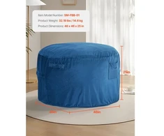 Sofa VEVOR Suaugusiųjų sėdmaišis, apvalus, mėlynas, 117 x 117 x 64 cm