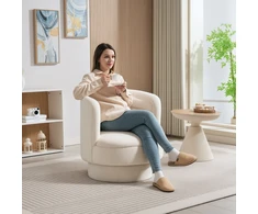 Koduva Sukamasis minkštas fotelis, modernus lounge stiliaus, kaučiukmedžio rėmas, kreminė balta, 74 cm