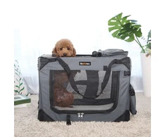 Koduva Sulankstoma gyvūnų transportavimo dėžė iš Oxford audinio, pilka, 70 x 52 x 52 cm