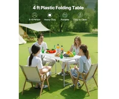 Koduva Sulankstomas kempingo stalas VEVOR, baltas, HDPE ir anglinis plienas, 122 x 60 cm