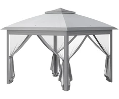 Koduva Sulankstomas sodo paviljonas, metalas ir audinio tentas, tinklelio užuolaidos, pilkas, 330 x 330 x 288 cm