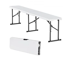 VEVOR Sulankstomas suolas, HDPE plastikas, baltas, 182 x 28 x 43 cm