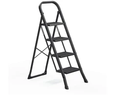 Koduva Sulankstomos 4 pakopų kopėčios iš plieno, juodos, 89 x 45 x 127 cm, apkrova iki 150 kg