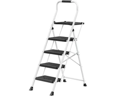 Koduva Sulankstomos kopėčios, 4 pakopų, plieninės, baltos, iki 150 kg