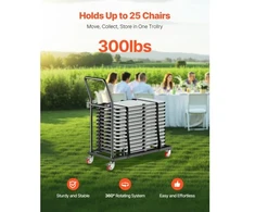 Koduva Sulankstomų kėdžių stovas VEVOR VV43, 25 kėdėms, 136 kg, matinė juoda, 108 x 51 x 109 cm