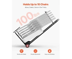Koduva Sulankstomų kėdžių stovas VEVOR VV46, 10 kėdžių, iki 45 kg, metalas, matinė juoda, 110 x 57 x 58 cm