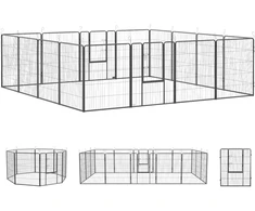 Koduva Šuniukų aptvaras, modulinis dizainas, 16 elementų, 2 durys, pilkas, plienas, 320 x 320 x 100 cm