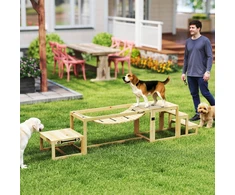 Koduva Šunų agility rinkinys, 3 dalių, su tiltu, laipteliais ir platforma, natūrali mediena, iki 40 kg