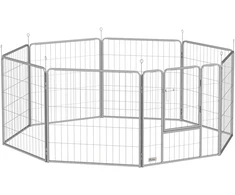 Aosom Šunų aptvaras, lankstus, sidabrinis, 8 panelės, plienas