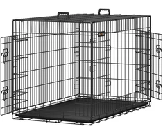 Songmics Šunų narvas su 2 durimis, sulankstomas, juodas, 122 x 81 x 76 cm, iš geležinės vielos ir ABS