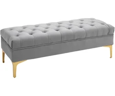 Koduva Šviesiai pilkas aksominis suolas auksinėmis kojomis, 118 × 45 × 42 cm