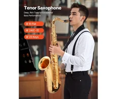 VEVOR Tenorinis saksofonas JTAS-401, B bemolis, žalvaris, auksinė spalva, 23 klavišai, su dėklu