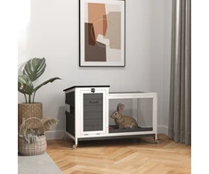 Koduva Triušių narvas iš medžio su lauko aptvaru, ratukai, atverčiamas stogas, tamsiai pilkas, 92 x 52 x 67 cm