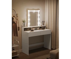 Koduva Tualetinis staliukas su LED apšvietimu, baltas, 40 x 100 x 145 cm, su veidrodžiu