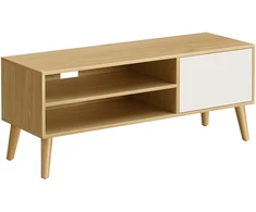 Koduva TV staliukas, 120 x 40 x 49 cm, medžio drožlių plokštė ir kaučiukmedis, natūralaus ąžuolo ir kreminės baltos spalvos