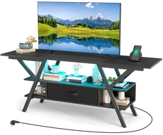Koduva TV staliukas 65" televizoriui, 3 lygiai su LED apšvietimu, juodas spalvos
