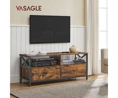 Koduva TV staliukas iki 55 colių televizoriui, 120 x 40 x 50 cm, su 2 stalčiais, rudas-juodas