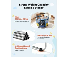 Koduva Vaikiškas batutas VEVOR su apsauginiu tinklu ir reguliuojamu gimnastikos skersiniu, 150 cm, iki 60 kg