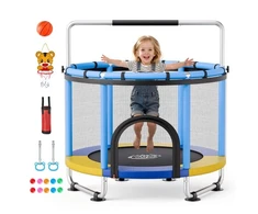 Koduva Vaikiškas batutas VEVOR su apsauginiu tinklu ir reguliuojamu gimnastikos skersiniu, 150 cm, iki 60 kg
