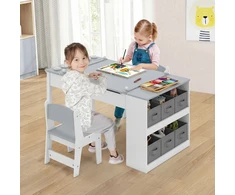 Promotion Vaikiškas dailės stalas ir molbertas su 2 kėdėmis, pilkas