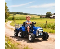 Aosom Vaikiškas elektrinis automobilis su priekaba, nuotolinio valdymo pultas, žibintai, 3-6 km/h, 3-6 metų, mėlynas