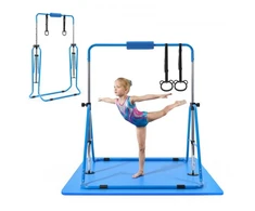 VEVOR Vaikiškas gimnastikos skersinis su kilimėliu, reguliuojamo aukščio, mėlynas, 150 x 108 x 135 cm