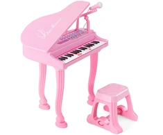 Koduva Vaikiškas pianino klavišinis instrumentas su kėdute ir dangčiu, 37 klavišai, rožinis, 47 x 37 x 70 cm