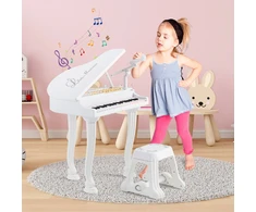 Koduva Vaikiškas pianino klavišinis instrumentas su kėdute ir dangčiu, baltas, 47 x 37 x 70 cm