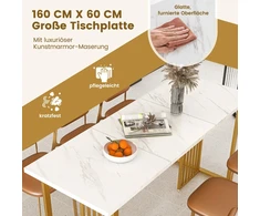 Koduva Valgomojo stalas 6-8 žmonėms, MDF ir metalas, baltas/auksinis, 160 x 60 x 76 cm