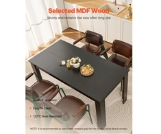 VEVOR Valgomojo stalas, MDF, juodas, 160 x 80 x 76 cm, 4-6 asmenims