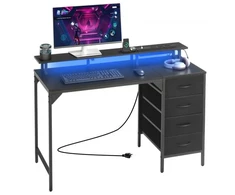 Koduva VEVOR 120 cm kompiuterinis stalas su išmaniomis LED lemputėmis ir maitinimo lizdais, juodas