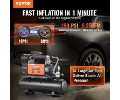 Koduva VEVOR 12V nešiojamas oro kompresorius su 6 l baku, 6.35 CFM, 150 PSI