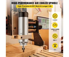 Koduva VEVOR 1,5 kW oru aušinamas CNC suklio variklis, 220–250 V, 8000–24000 aps./min., 65 x 205 mm