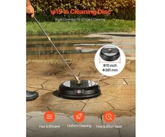 VEVOR 15" slėginio plovimo paviršių valytuvas, plastikinis, su 4 ratukais, 1/4 greita jungtis, 2 purkštukai, 2 ilginamieji kotai