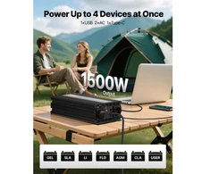 Koduva VEVOR 1500 W galios keitiklis, 12 V DC į 230 V AC, grynos sinusoidės, su nuotolinio valdymo pultu, USB ir Type-C