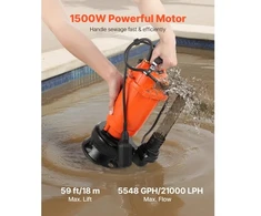 Koduva VEVOR 1500 W panardinamasis šiukšlių siurblys, 21 000 l/h, ketaus, su automatiniu plūdinio jungikliu