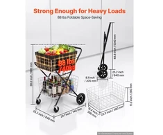 VEVOR 2 aukštų pirkinių vežimėlis su ratukais, sulankstomas, 40 kg, su 2 nuimamais krepšiais
